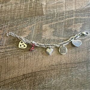 Brighton silver plated "Go Red" Heart, Hope, Red dress Charm Bracelet, 7.75"